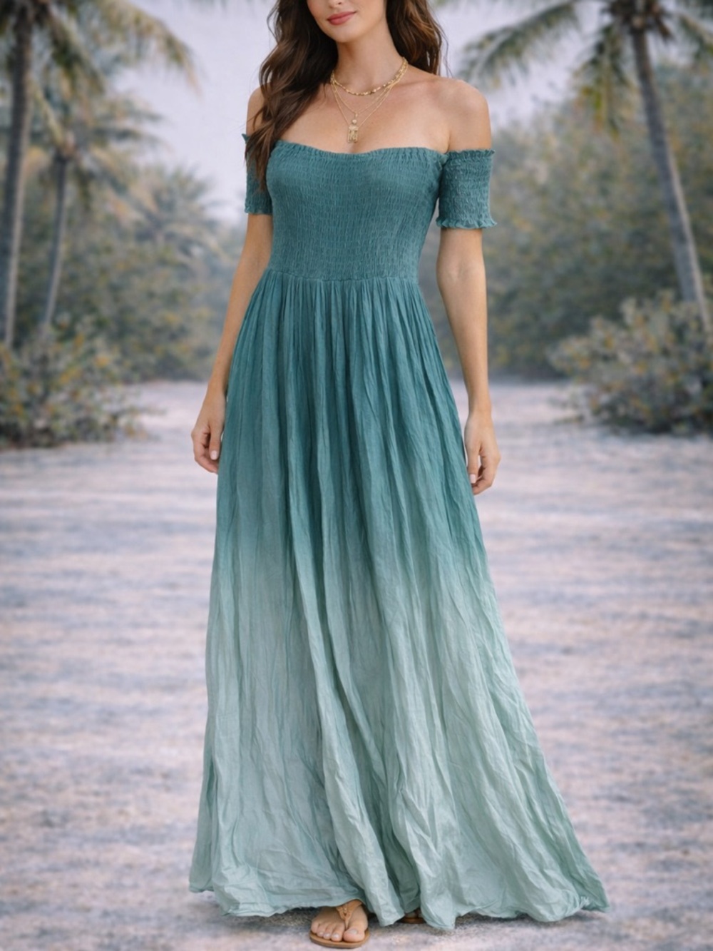 Earthbound Ombre Maxi Off the Shoulder Dress
